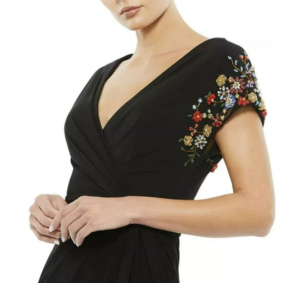 Mac Duggal $498 Black Jersey Beaded Sleeve Maxi Dress Formal Gown Size 10 NWT - Picture 2 of 11